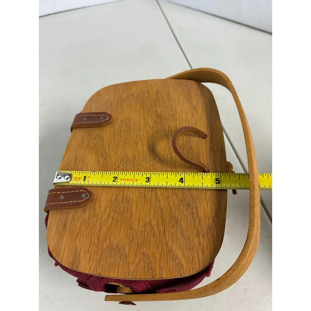 Longaberger Woven Wood Basket Burgundy Liner Wood Lid Divided Protector‎ Set